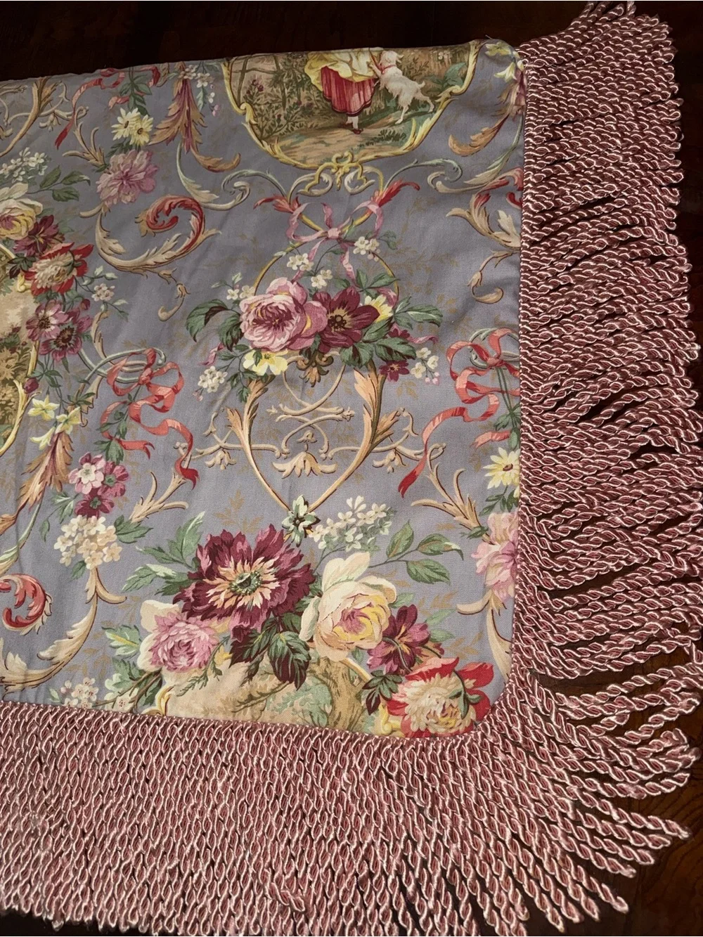 Floral Blue and Pink Decorative bench cover or jumbo pillar Tapestry